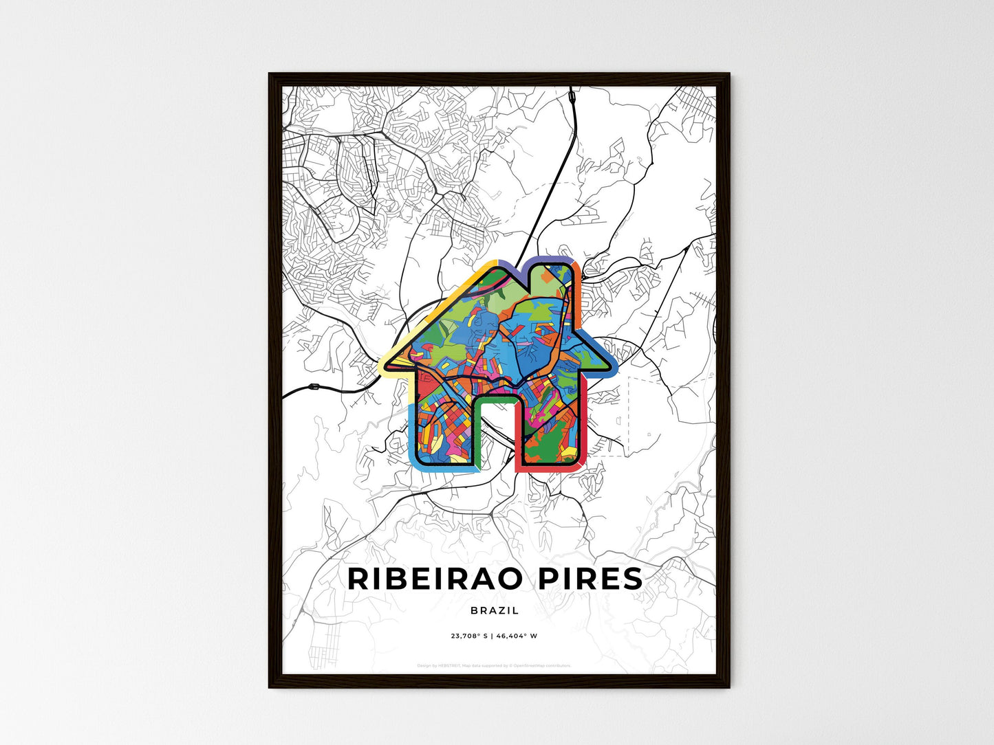 Ribeirao Pires Brazil wedding art map with home icon