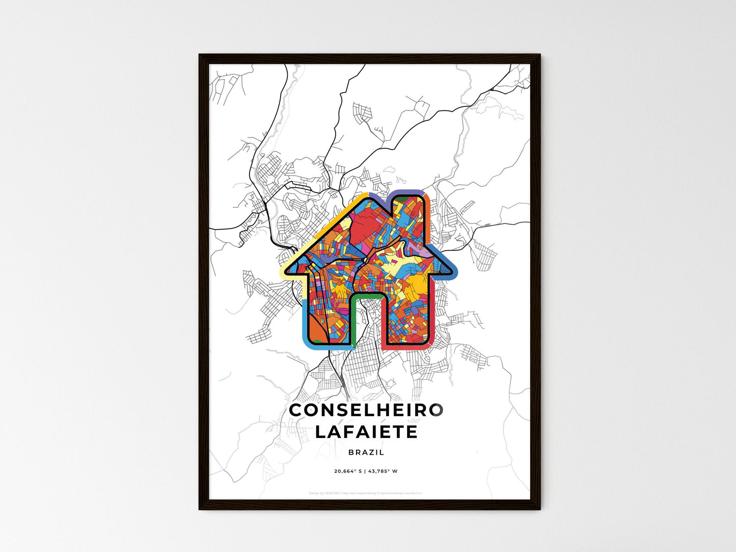 Conselheiro Lafaiete Brazil wedding art map with home icon