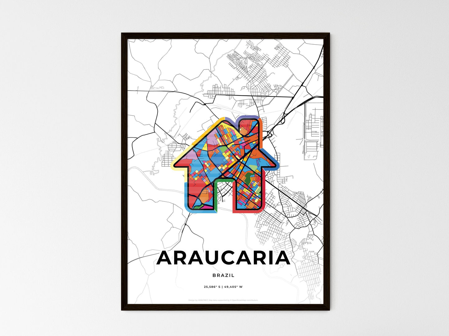 Araucaria Brazil wedding art map with home icon