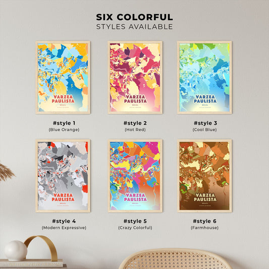 Colorful VARZEA PAULISTA BRAZIL Fine Art Map Blue Orange