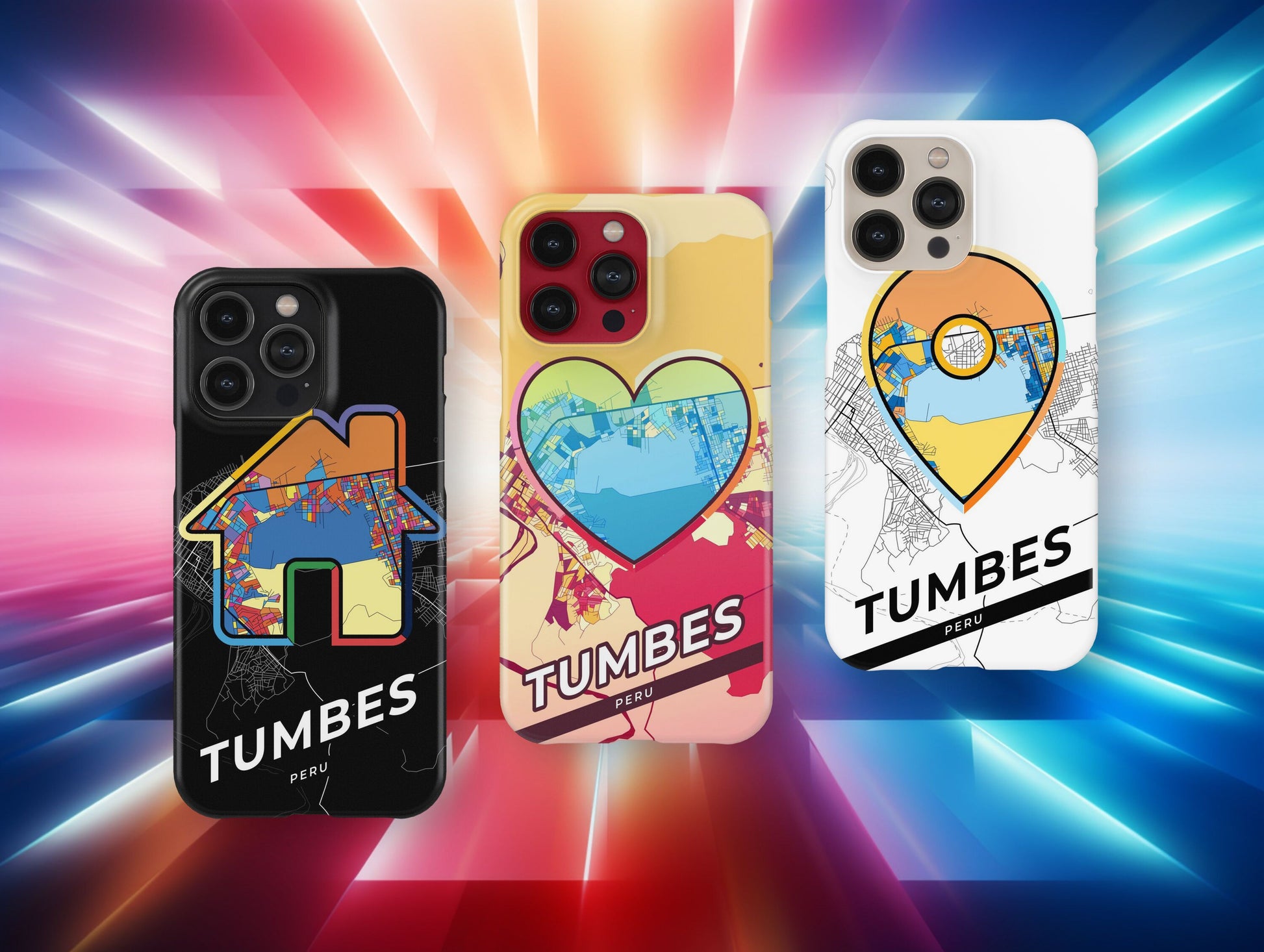 Tumbes Peru slim phone case with colorful icon. Birthday, wedding or housewarming gift. Couple match cases.