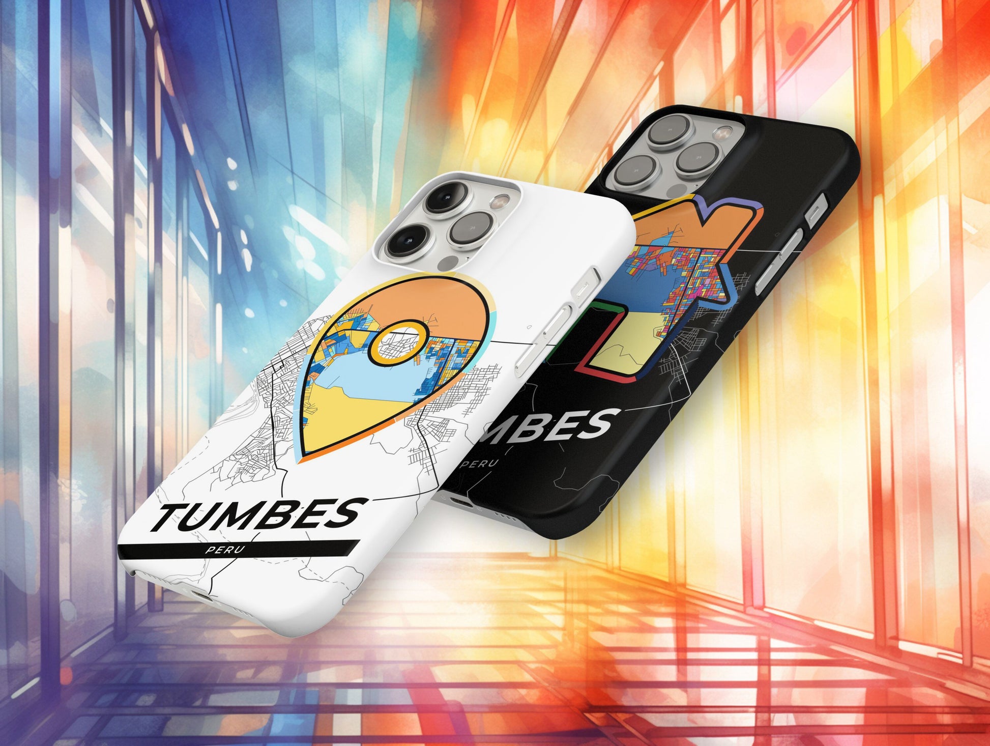 Tumbes Peru slim phone case with colorful icon. Birthday, wedding or housewarming gift. Couple match cases.