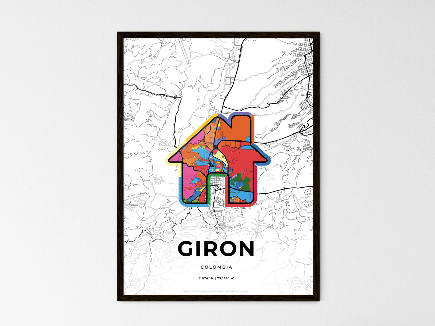 Giron Colombia wedding art map with home icon