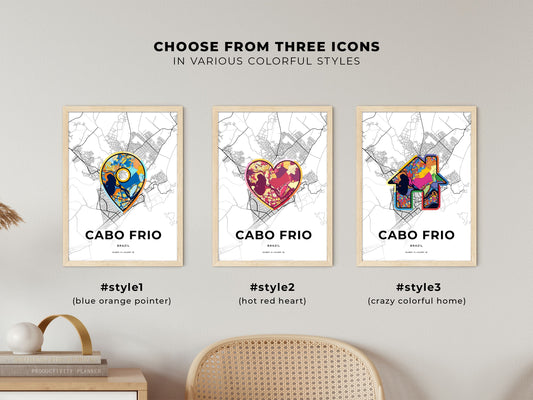 Cabo Frio Brazil maps with colorful icons