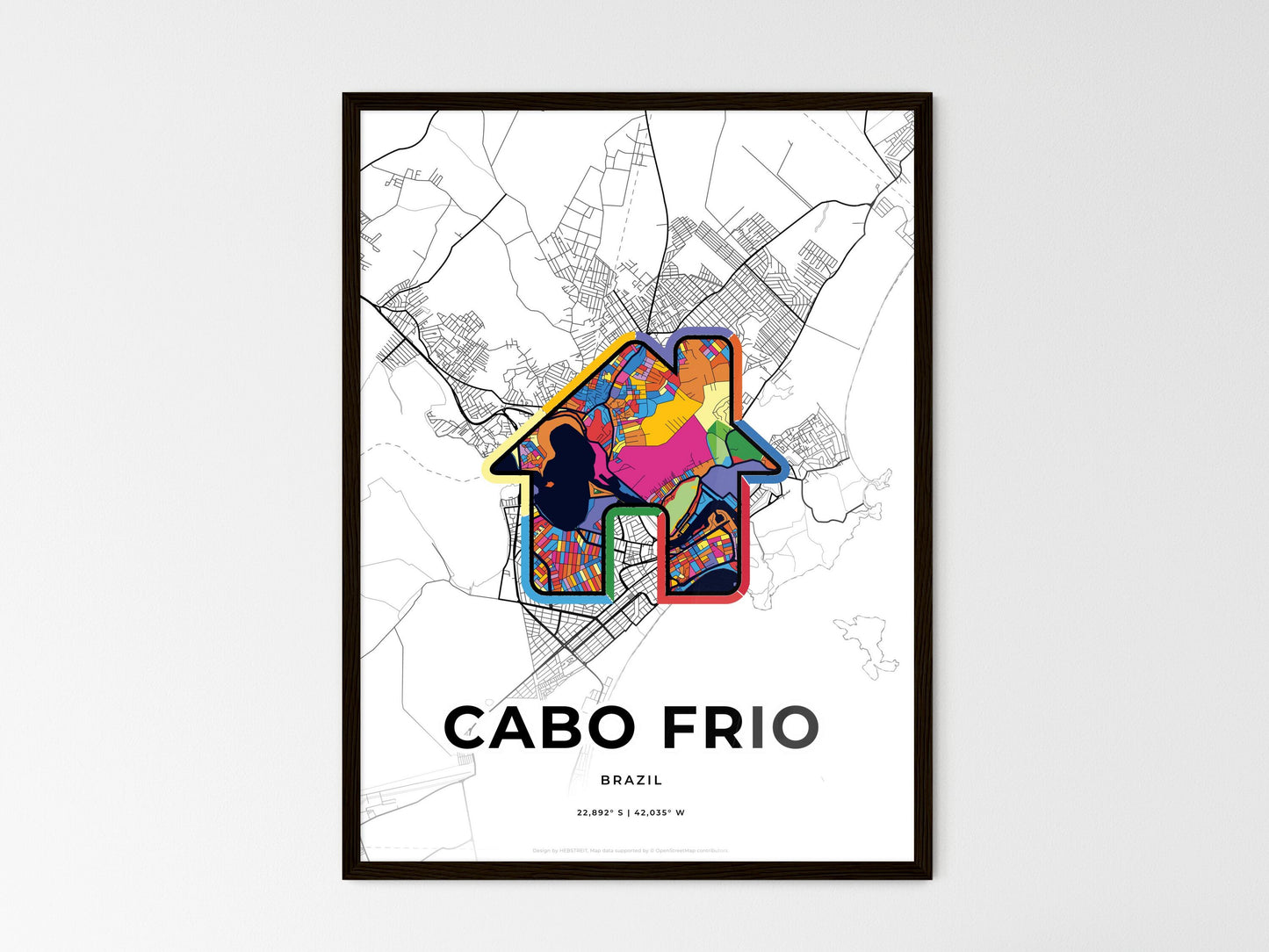 Cabo Frio Brazil wedding art map with home icon