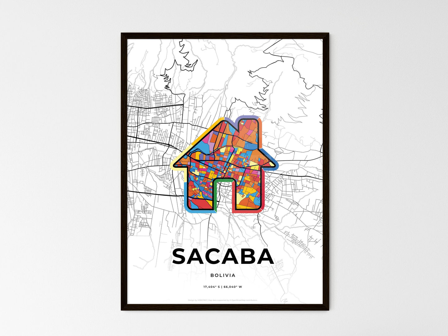 Sacaba Bolivia wedding art map with home icon