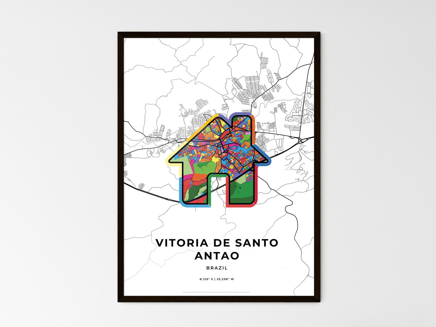 Vitoria De Santo Antao Brazil wedding art map with home icon