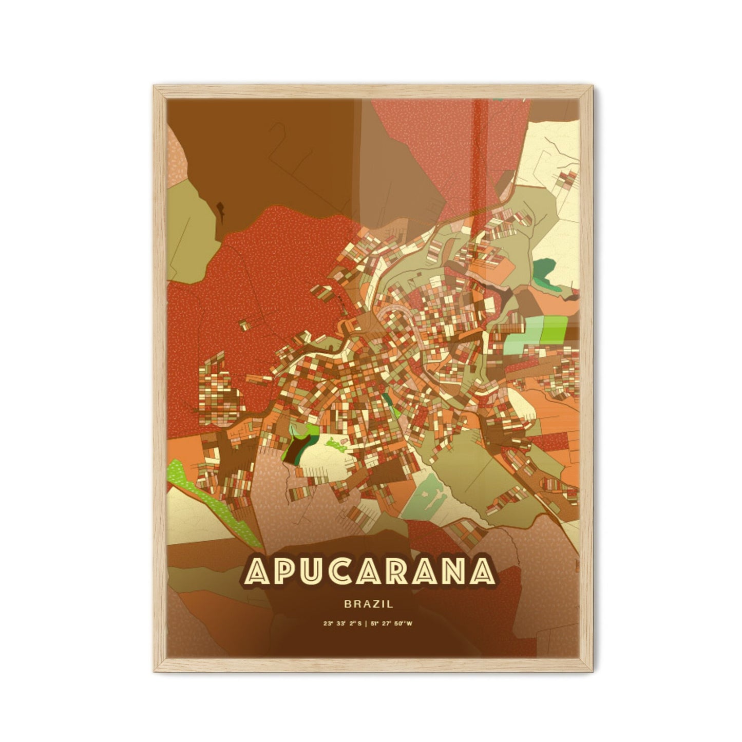 Colorful APUCARANA BRAZIL Fine Art Map Farmhouse