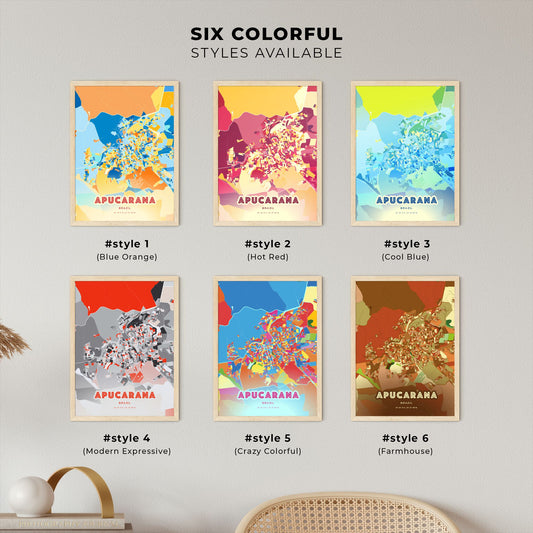 Colorful APUCARANA BRAZIL Fine Art Map Blue Orange