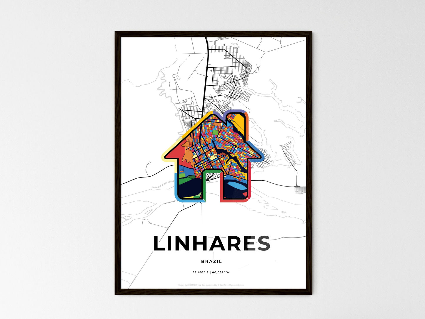 Linhares Brazil wedding art map with home icon