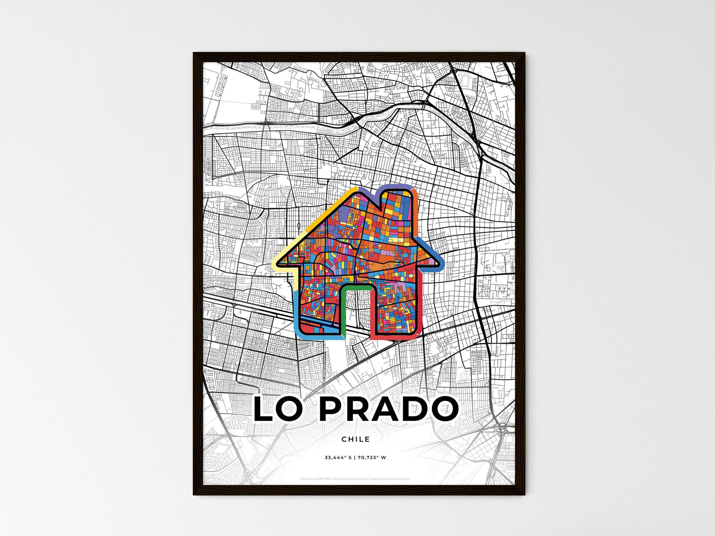 Lo Prado Chile wedding art map with home icon