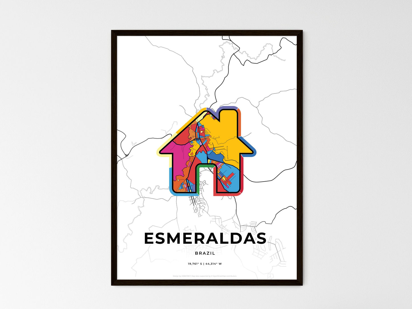 Esmeraldas Brazil wedding art map with home icon