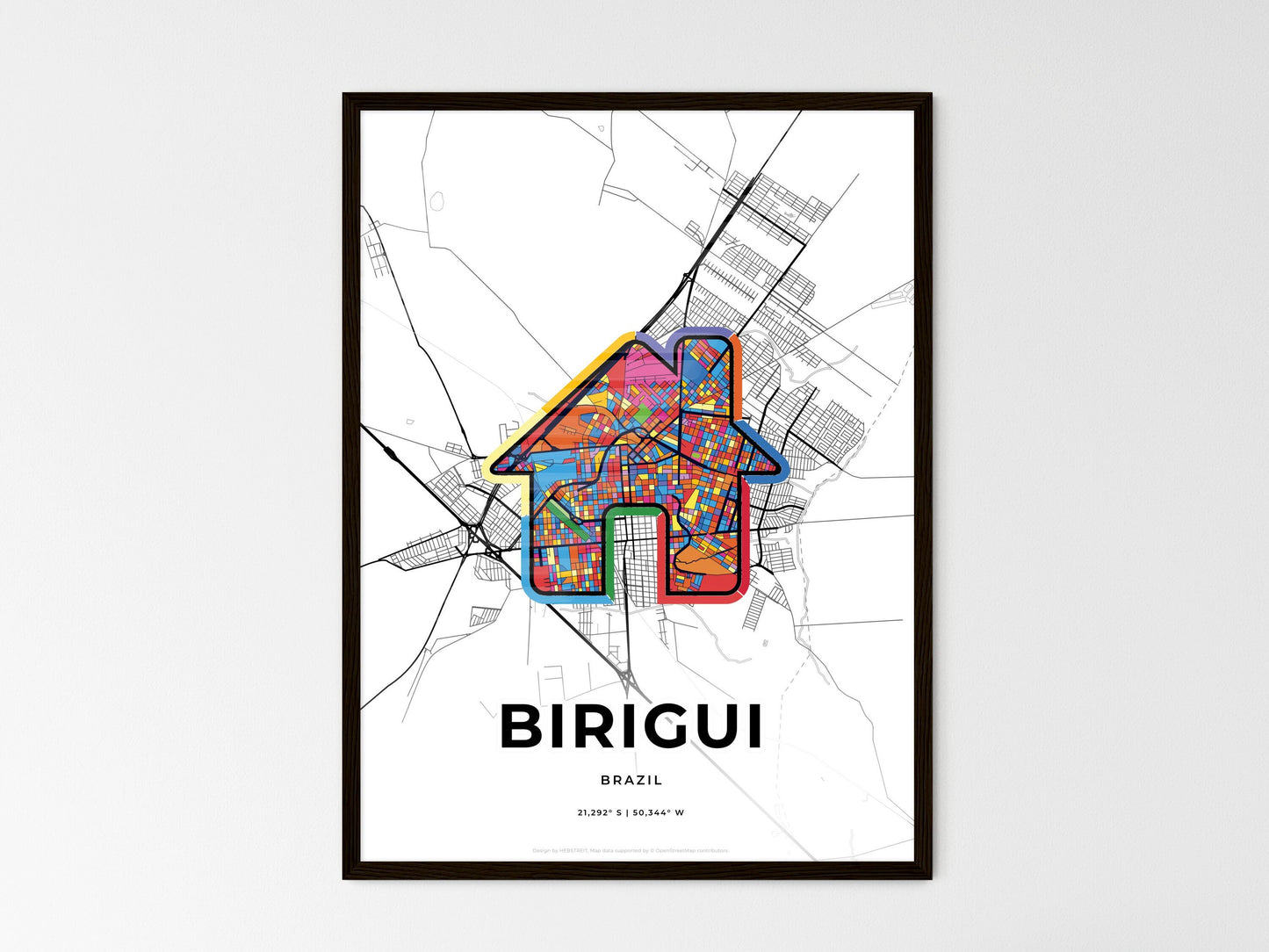 Birigui Brazil wedding art map with home icon