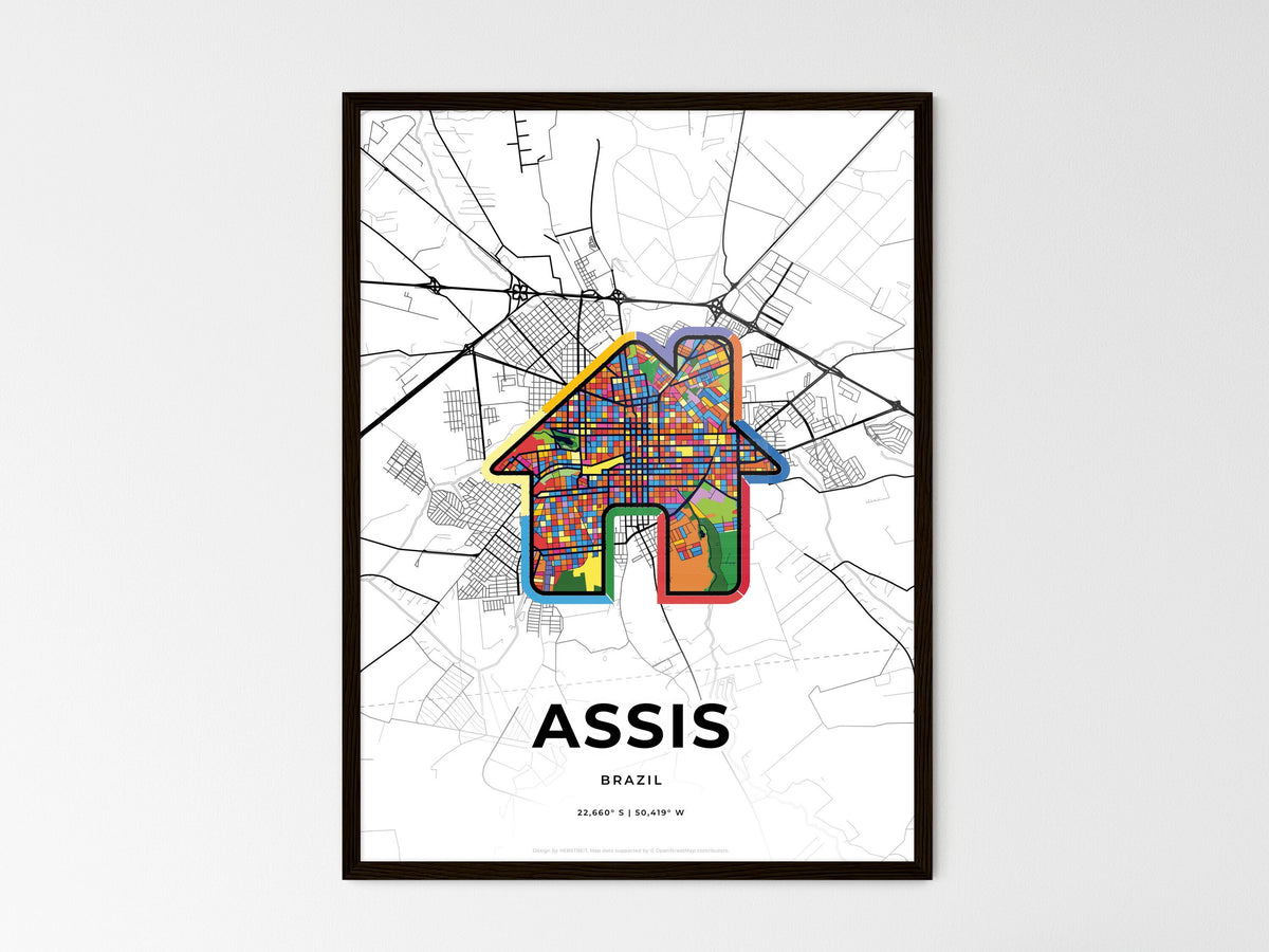 Assis Brazil wedding art map with home icon