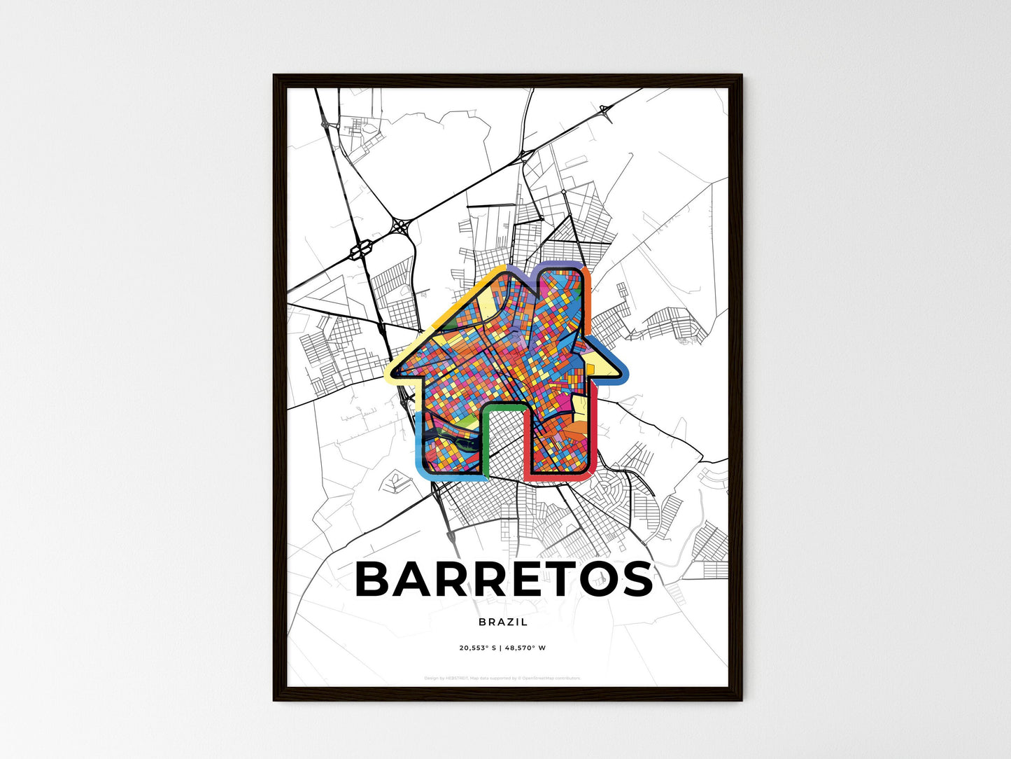 Barretos Brazil wedding art map with home icon