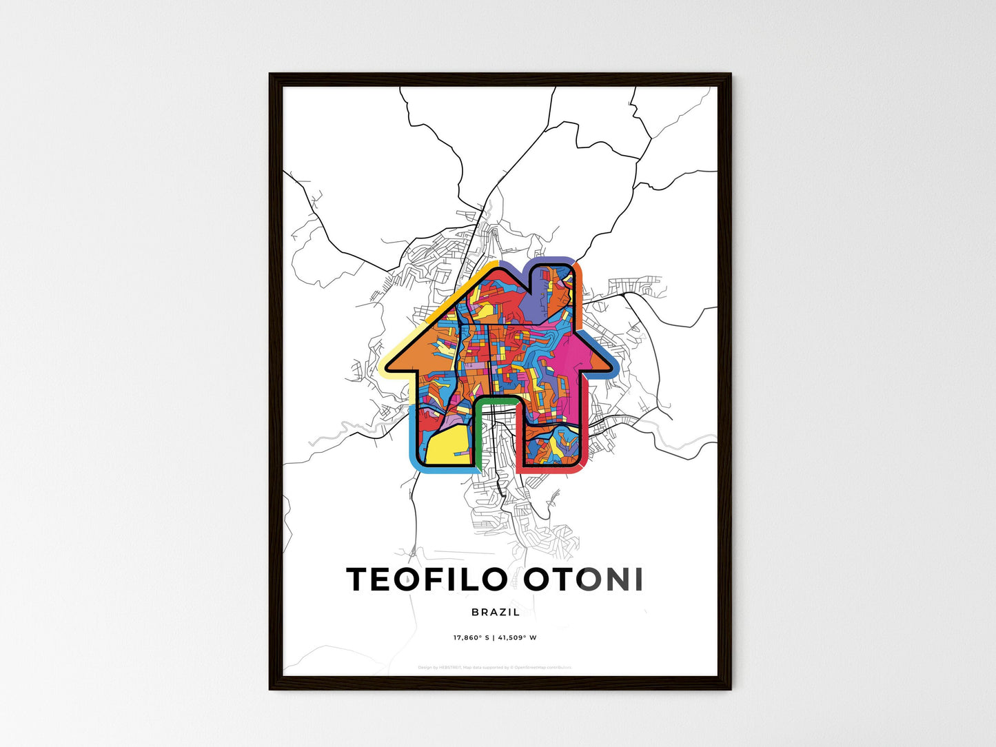 Teofilo Otoni Brazil wedding art map with home icon