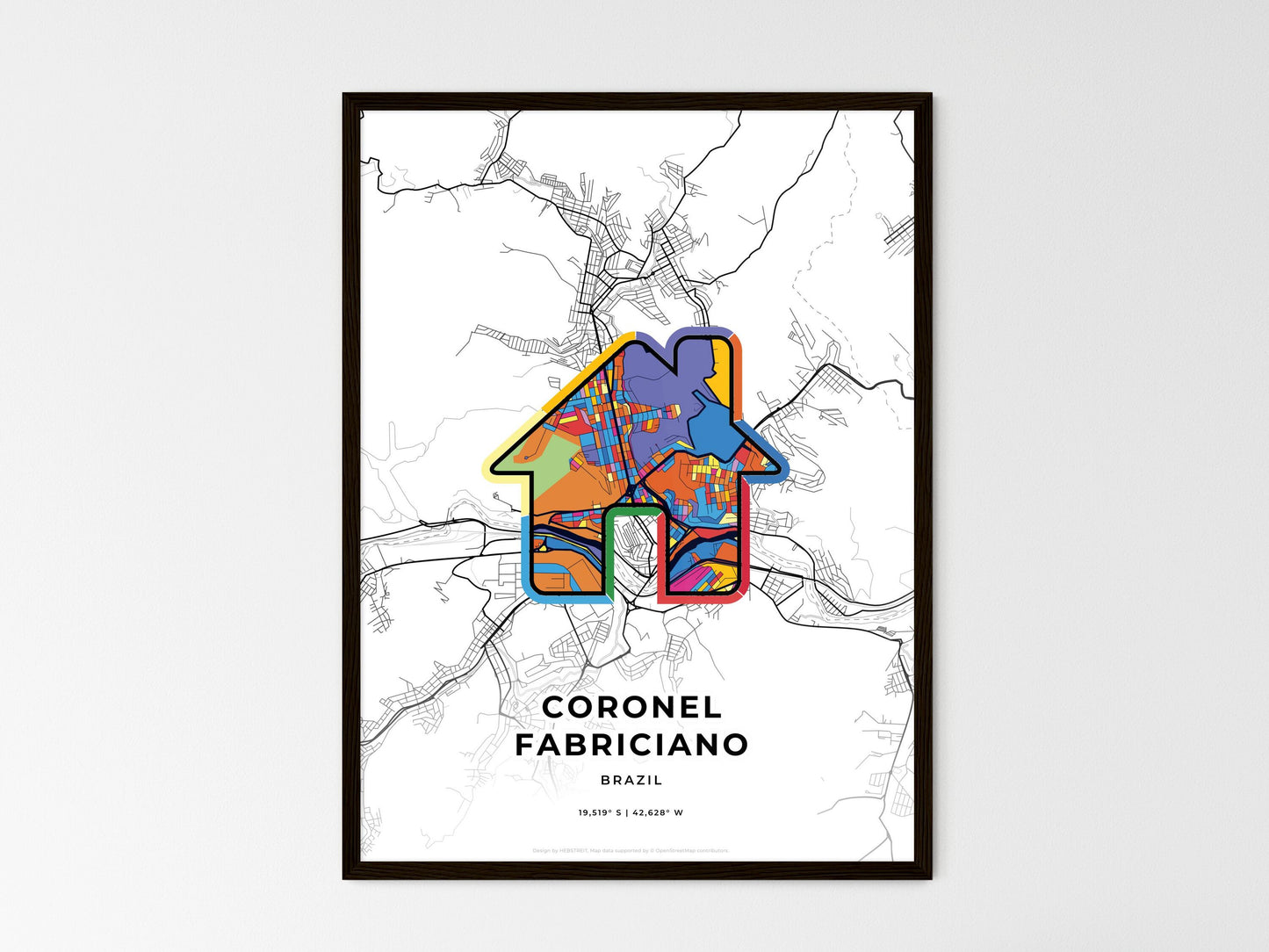 Coronel Fabriciano Brazil wedding art map with home icon