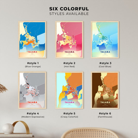 Colorful TALARA PERU Fine Art Map Blue Orange