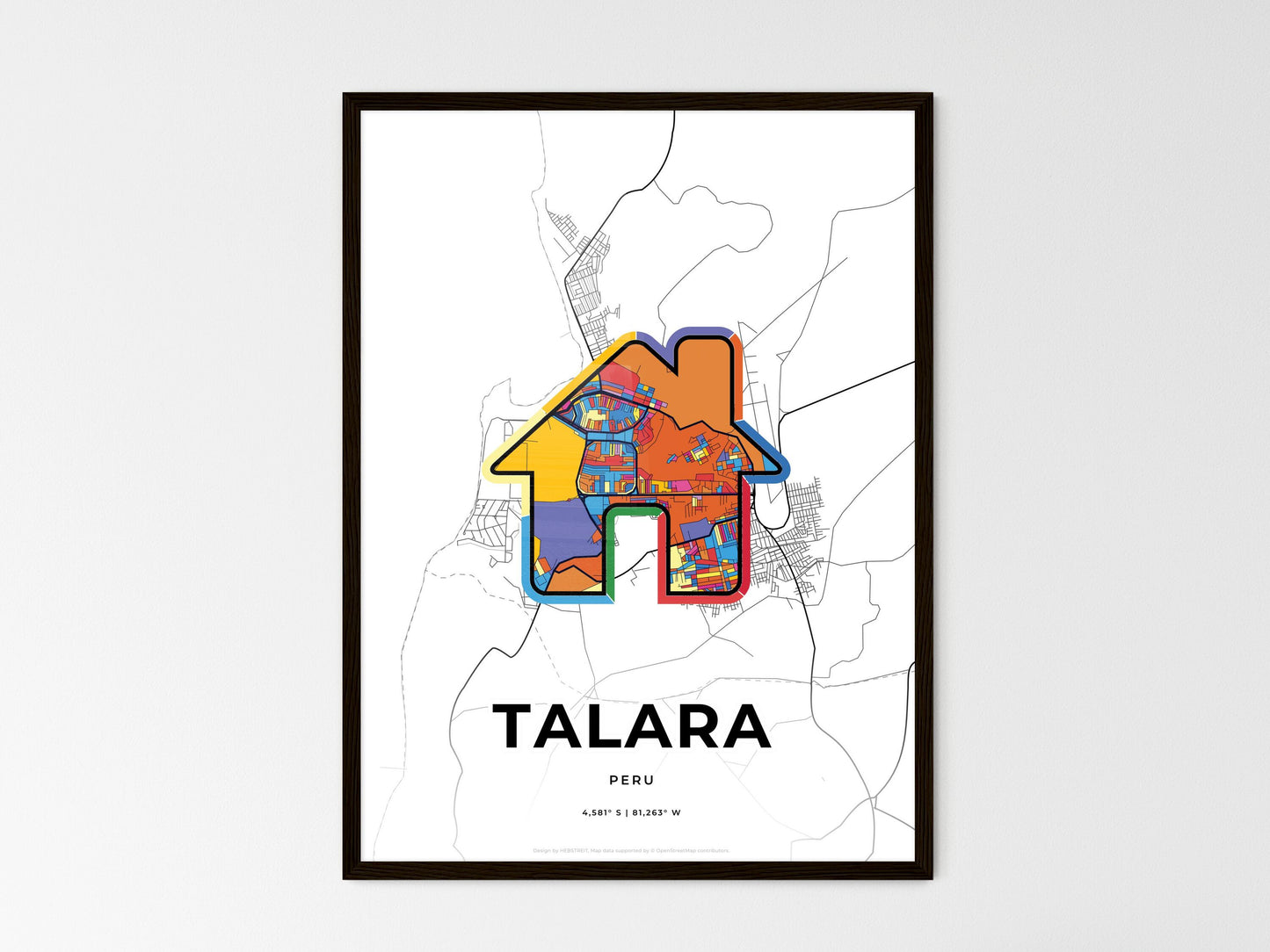 Talara Peru wedding art map with home icon