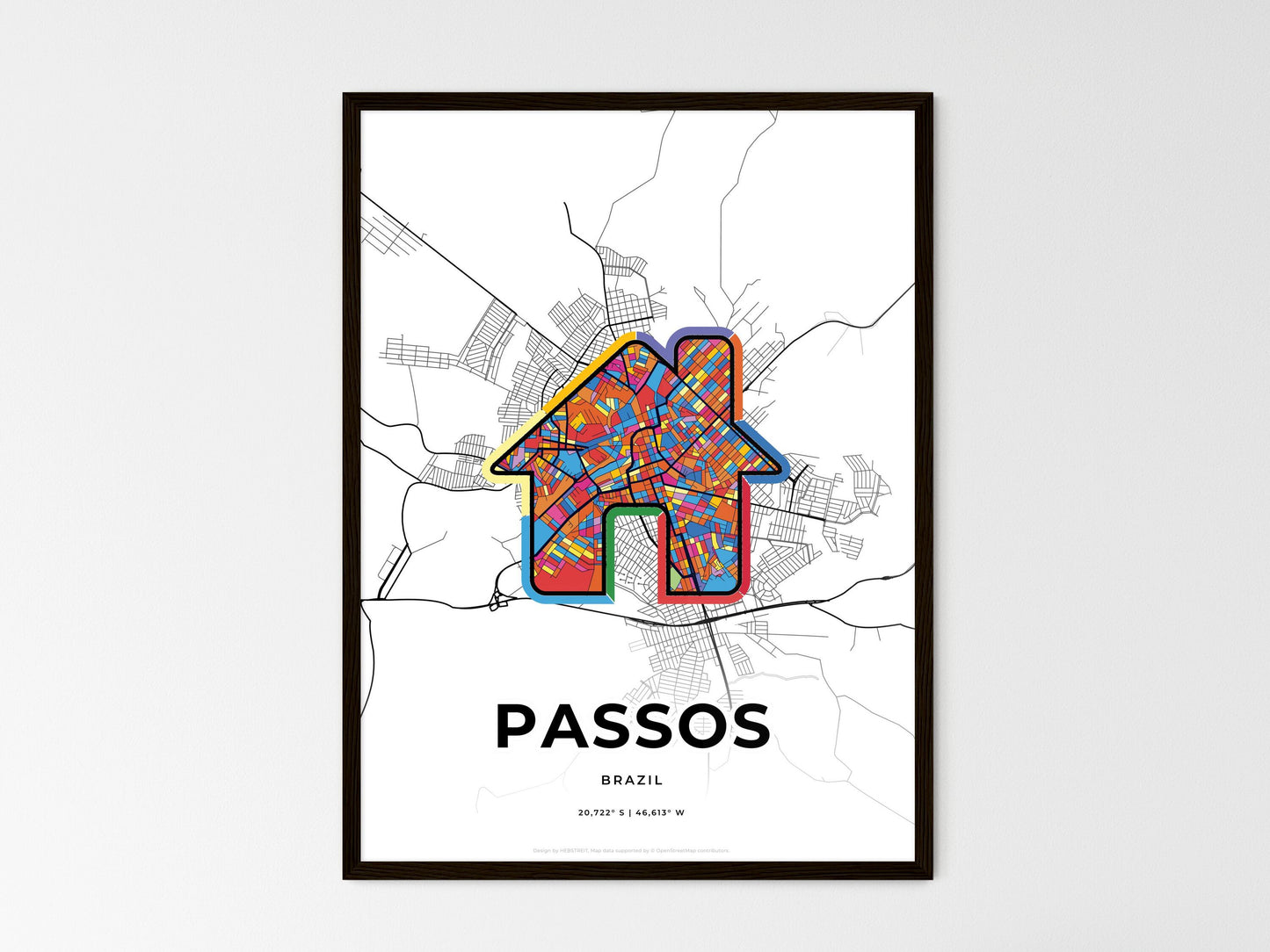 Passos Brazil wedding art map with home icon