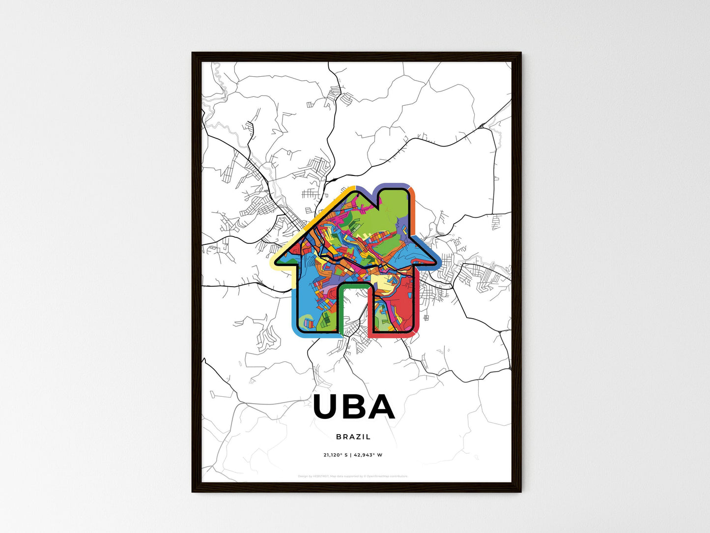 Uba Brazil wedding art map with home icon