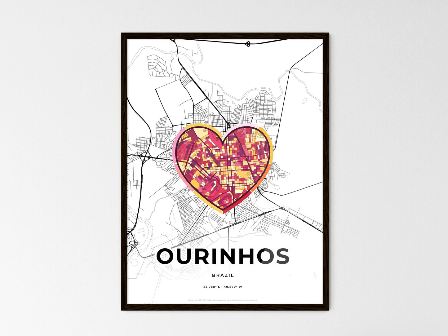 Ourinhos Brazil wedding art map with heart icon