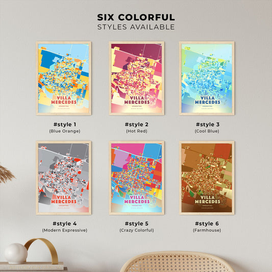 Colorful VILLA MERCEDES ARGENTINA Fine Art Map Blue Orange
