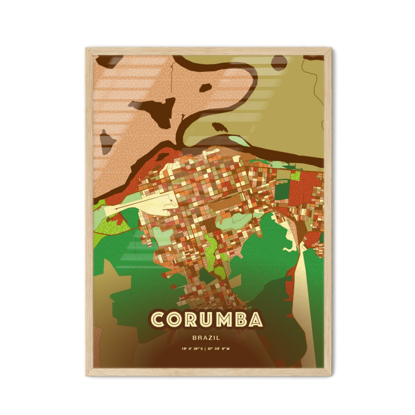 Colorful CORUMBA BRAZIL Fine Art Map Farmhouse