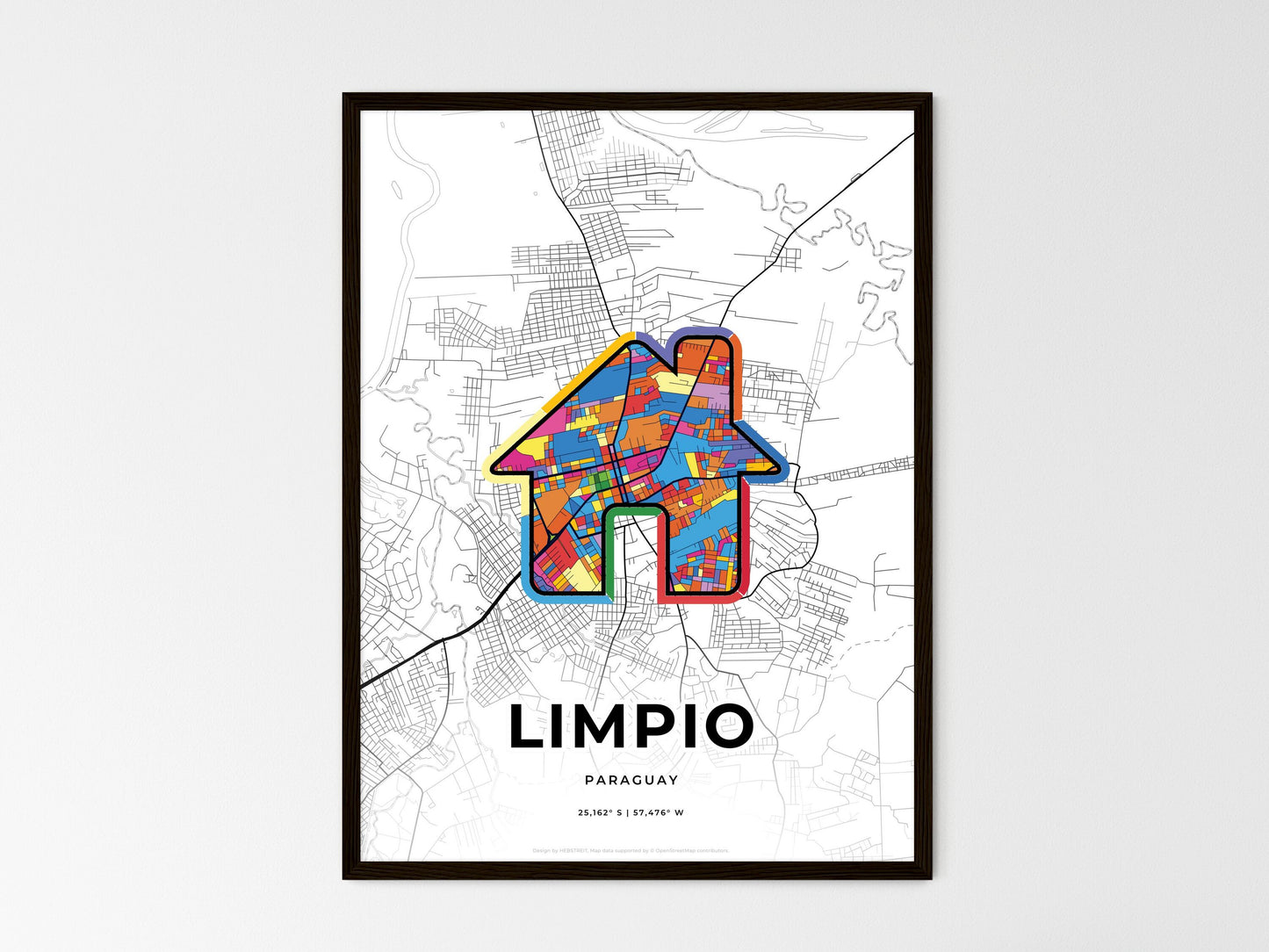 Limpio Paraguay wedding art map with home icon