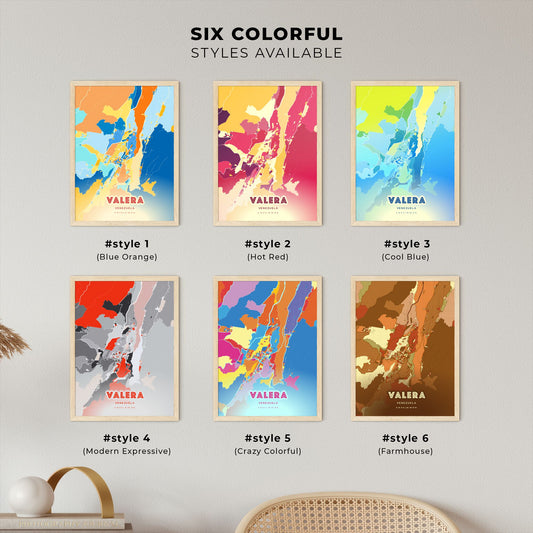 Colorful VALERA VENEZUELA Fine Art Map Blue Orange