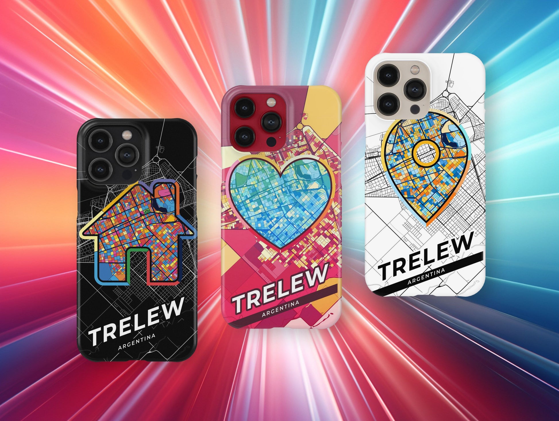 Trelew Argentina slim phone case with colorful icon. Birthday, wedding or housewarming gift. Couple match cases.