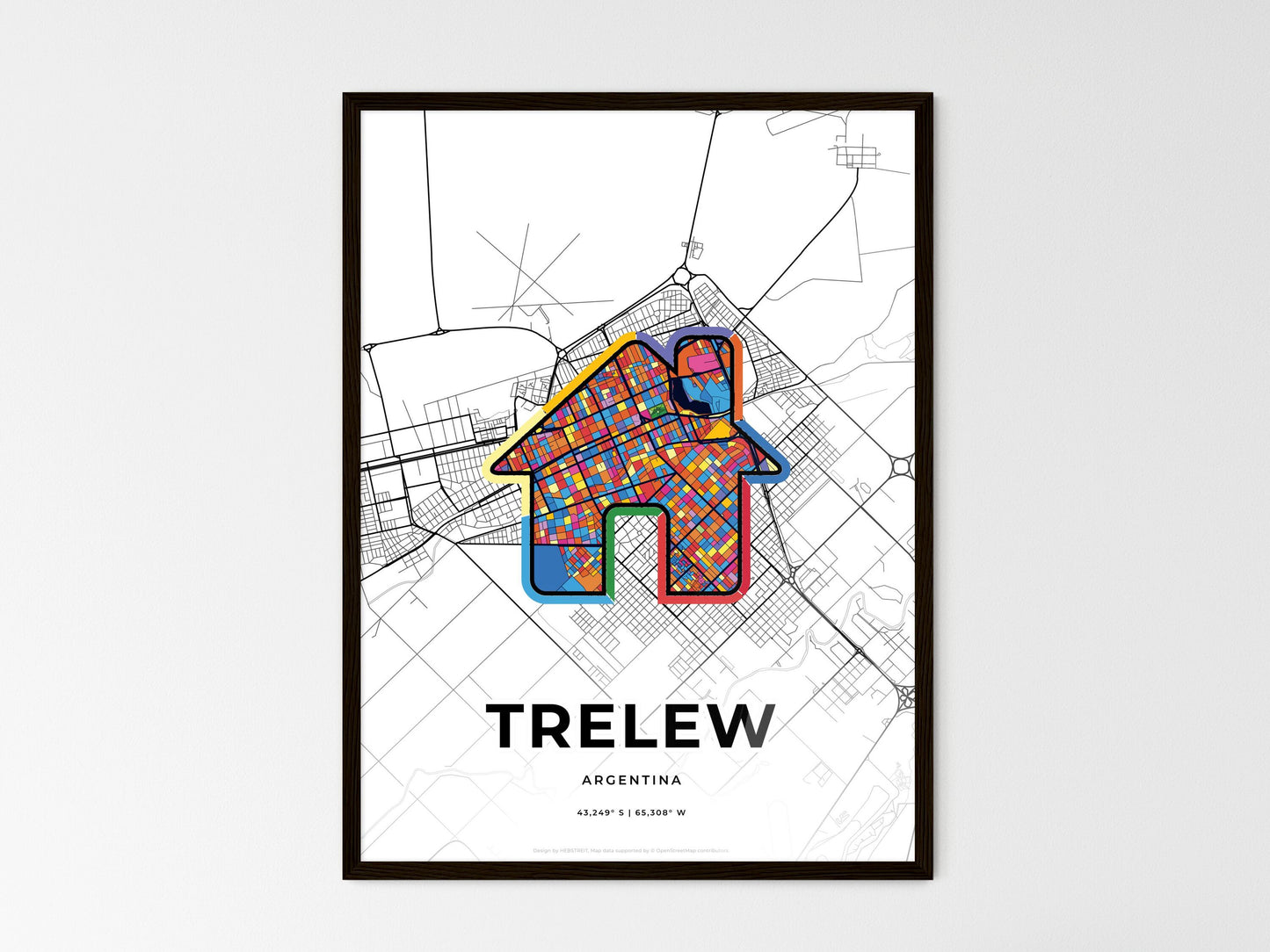 Trelew Argentina wedding art map with home icon