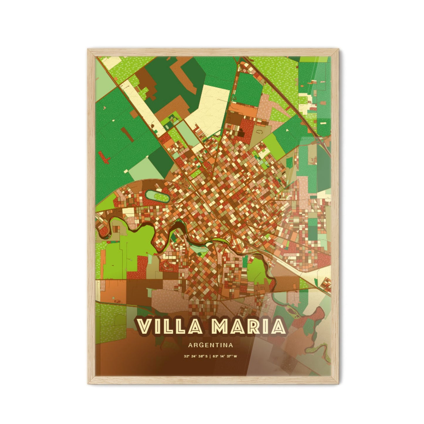 Colorful VILLA MARIA ARGENTINA Fine Art Map Farmhouse