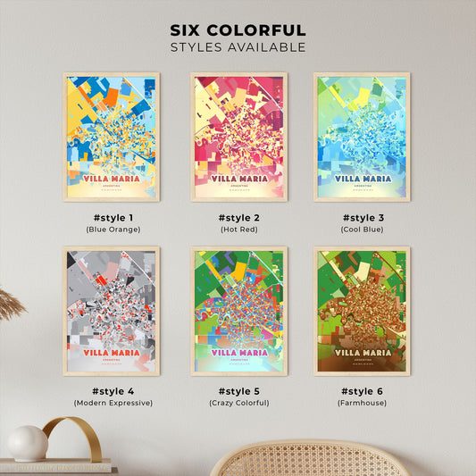 Colorful VILLA MARIA ARGENTINA Fine Art Map Blue Orange