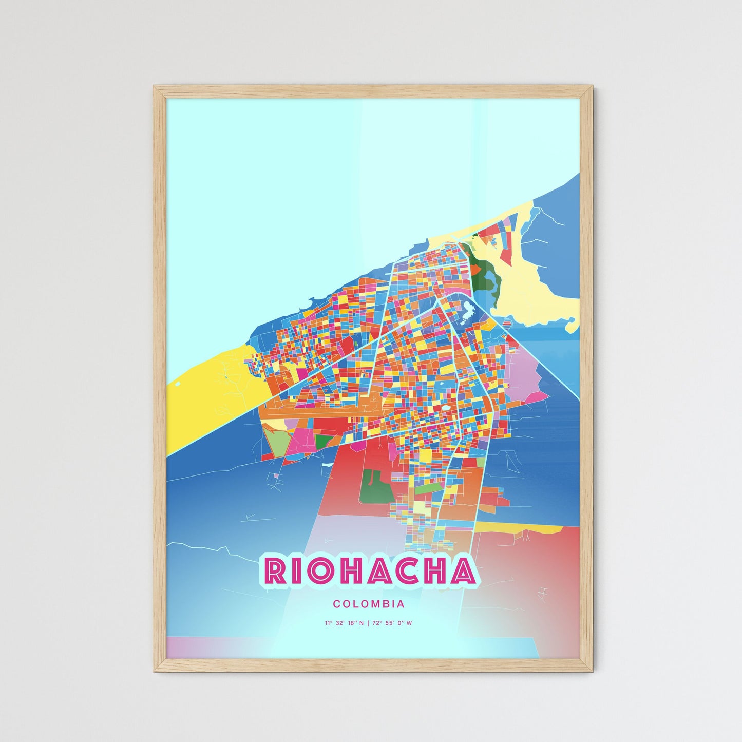 Colorful RIOHACHA COLOMBIA Fine Art Map Crazy Colors