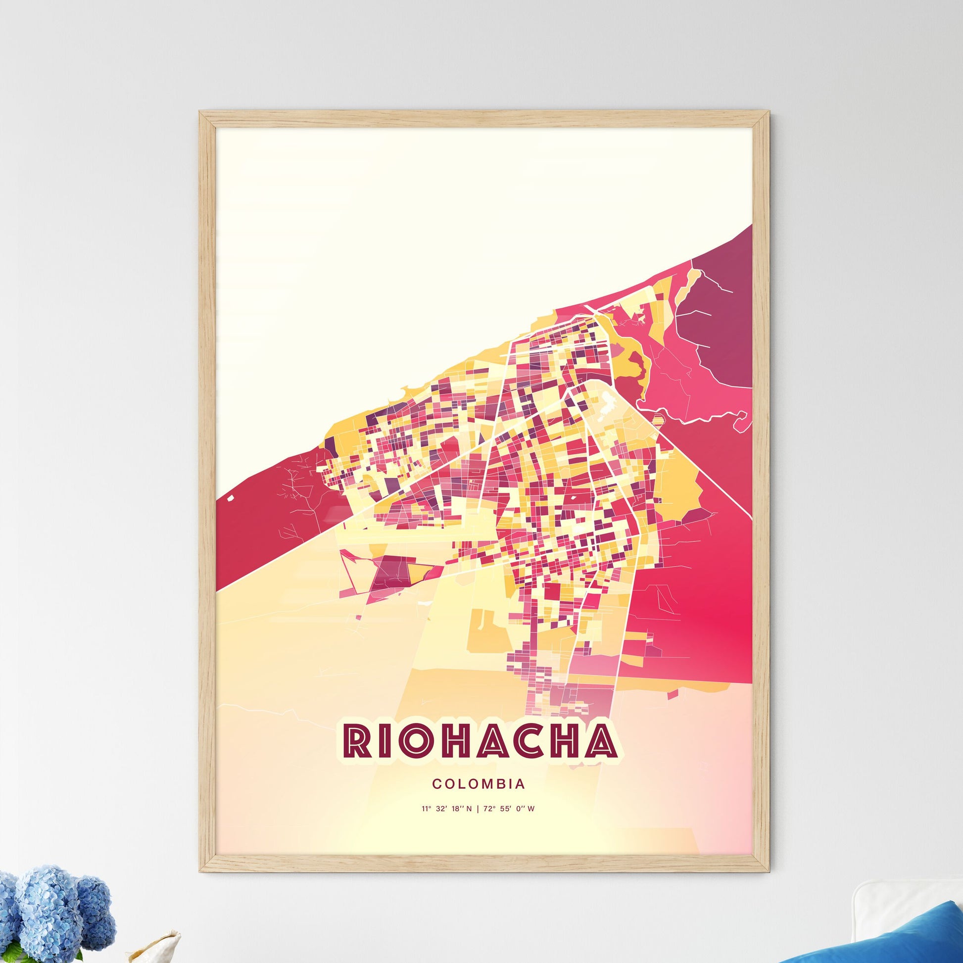 Colorful RIOHACHA COLOMBIA Fine Art Map Hot Red