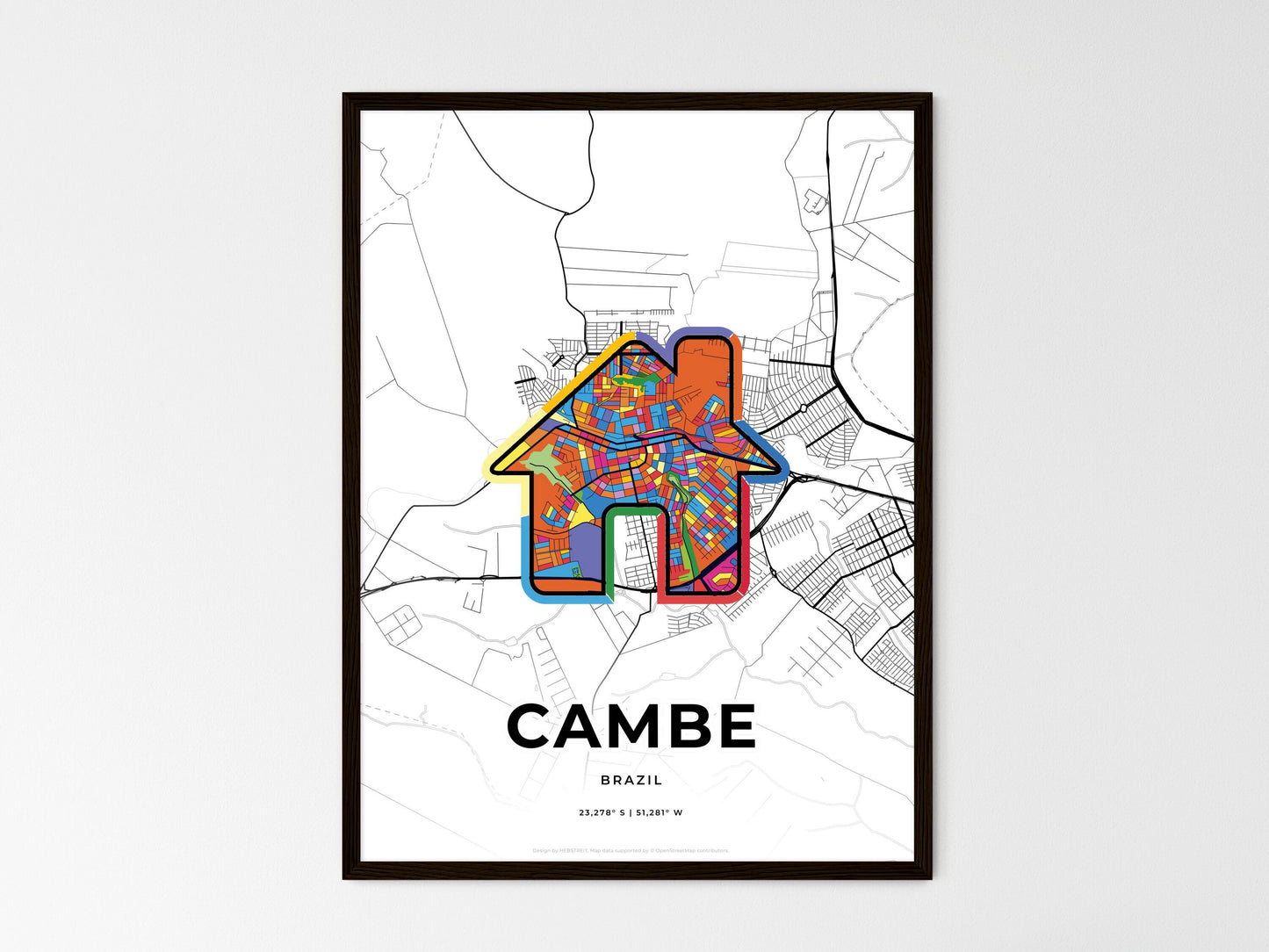 Cambe Brazil wedding art map with home icon