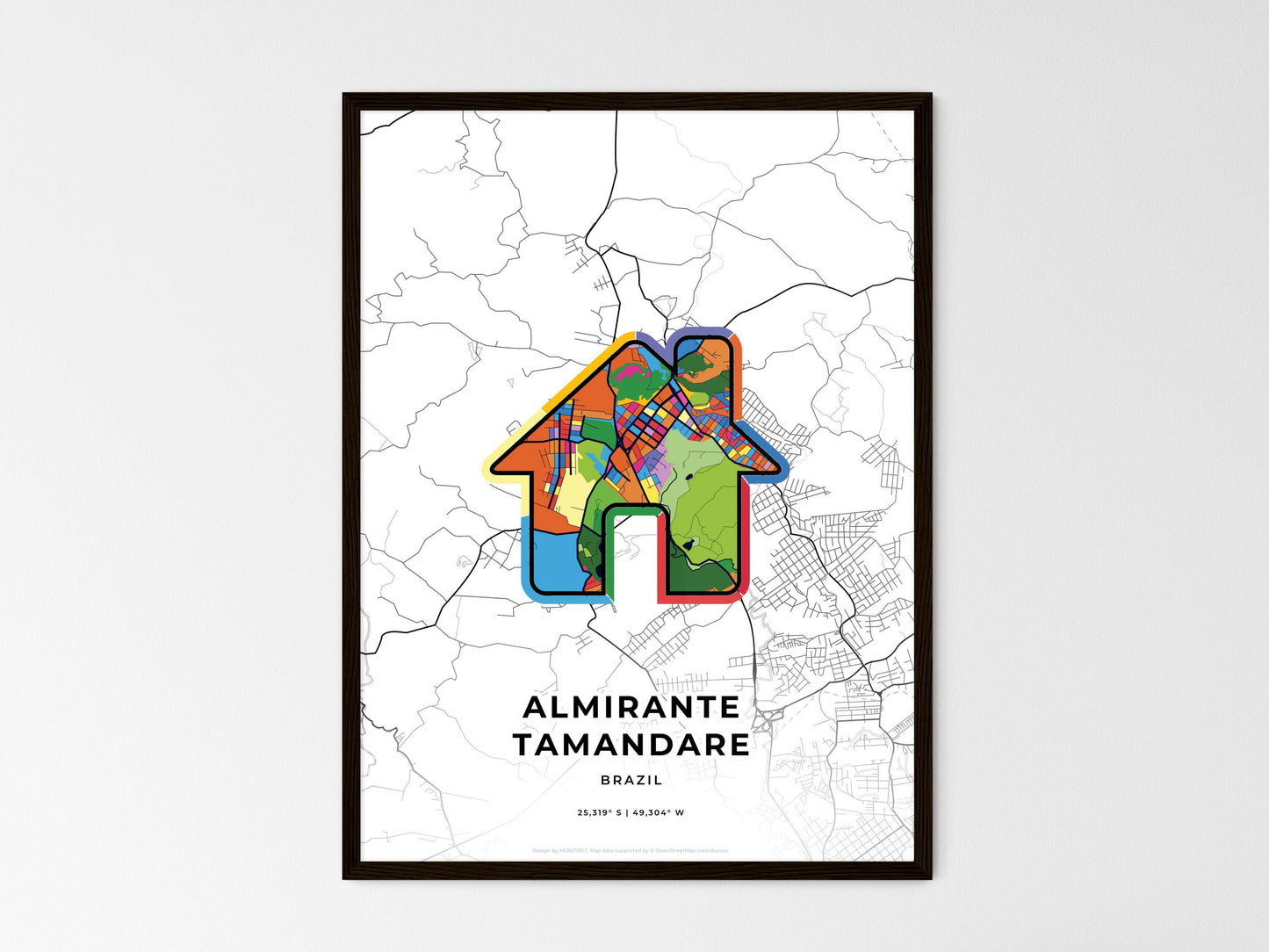 Almirante Tamandare Brazil wedding art map with home icon
