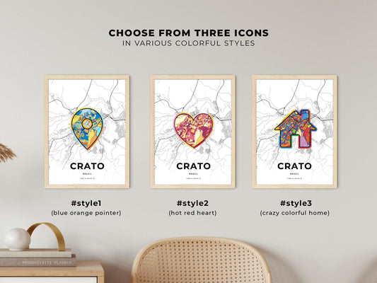 Crato Brazil maps with colorful icons