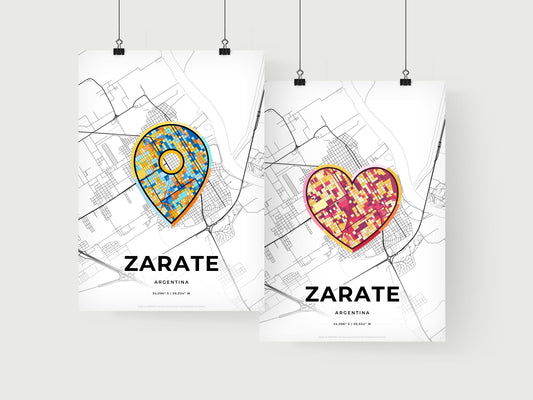ZARATE ARGENTINA minimal art map with a colorful icon. Where it all began, Couple map gift.