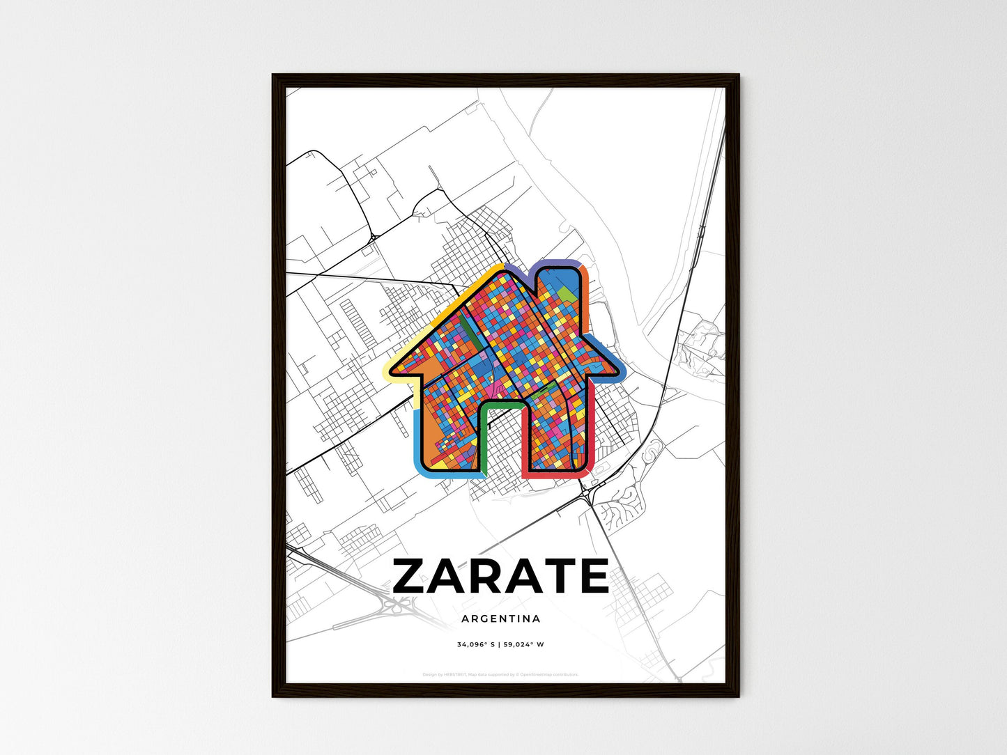 Zarate Argentina wedding art map with home icon