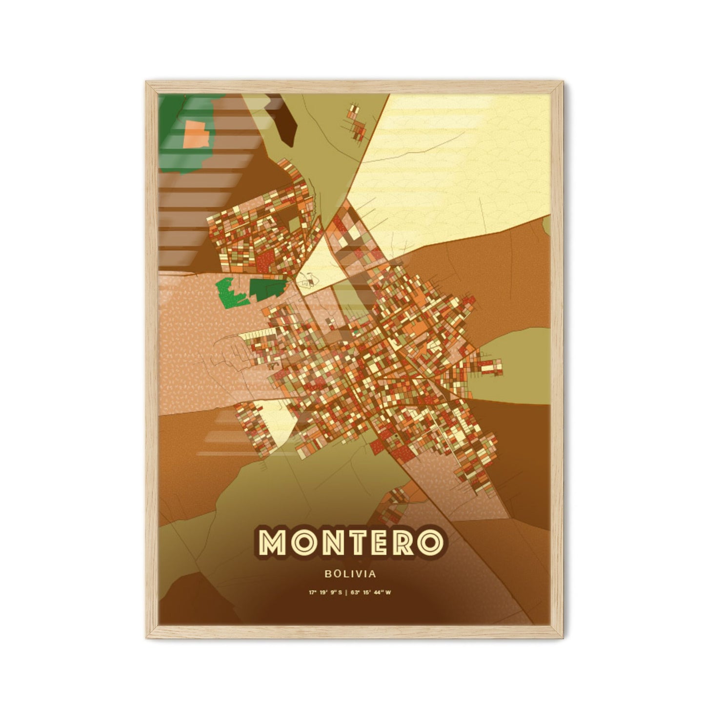 Colorful MONTERO BOLIVIA Fine Art Map Farmhouse