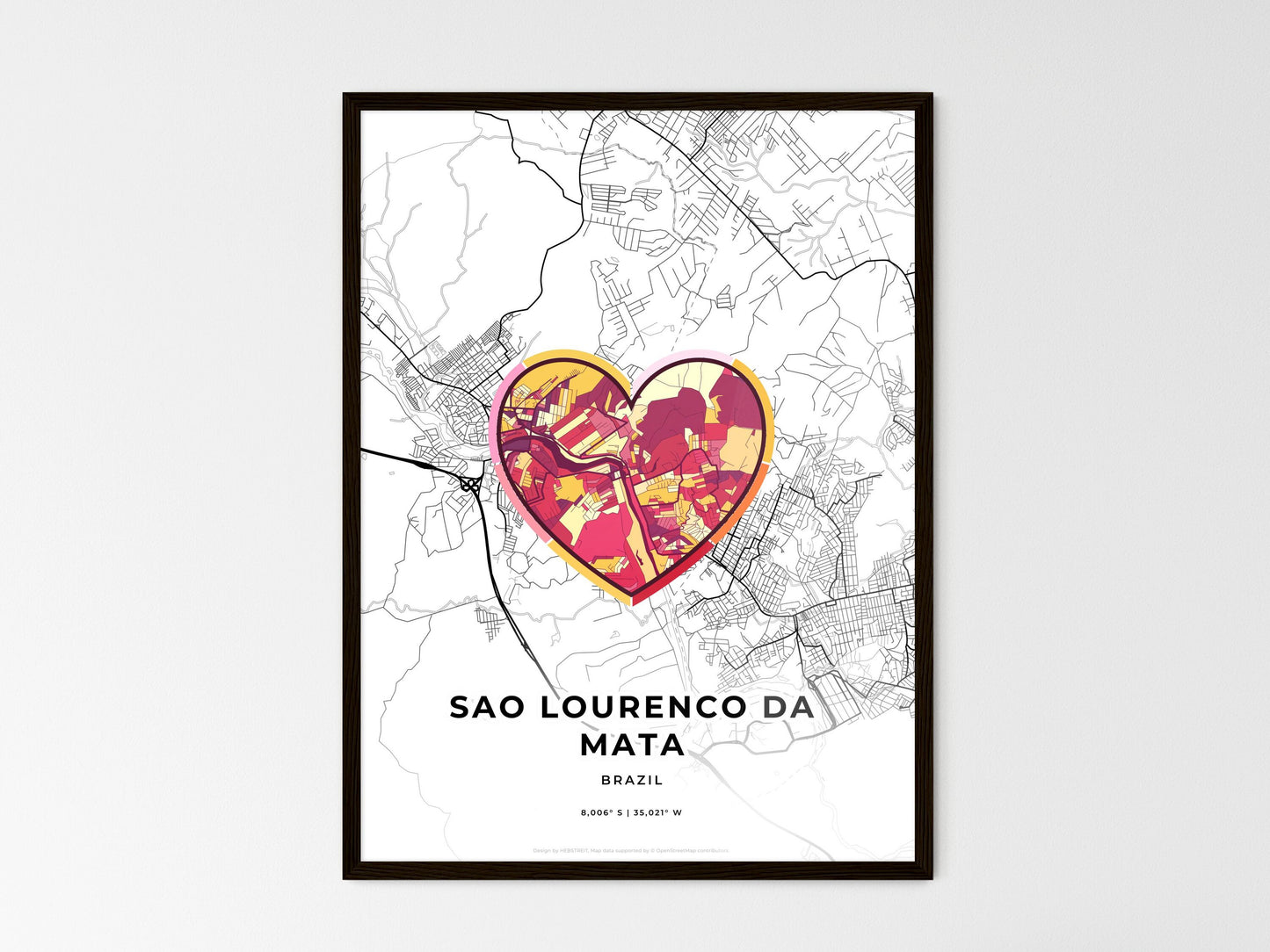 Sao Lourenco Da Mata Brazil wedding art map with heart icon