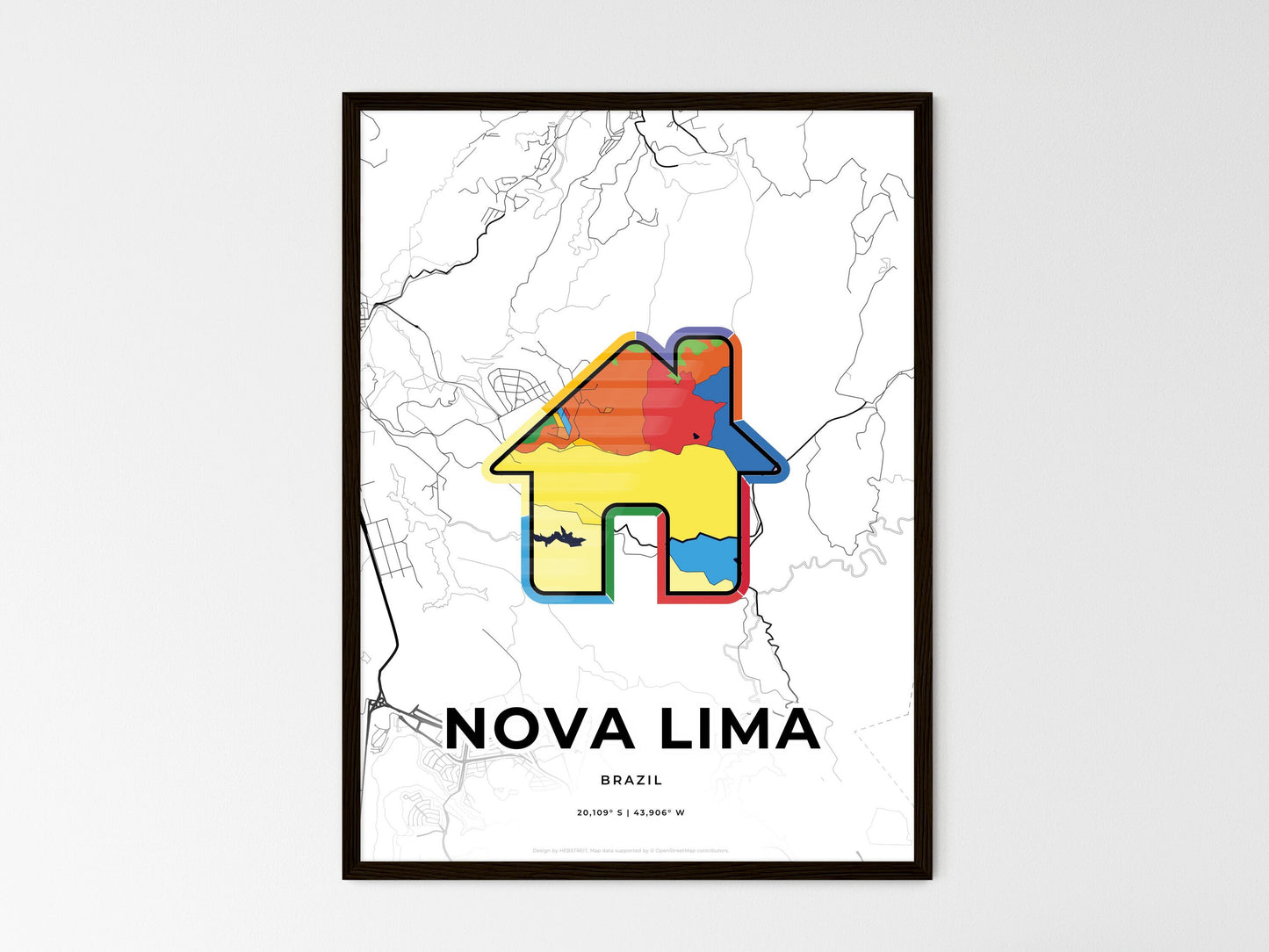 Nova Lima Brazil wedding art map with home icon