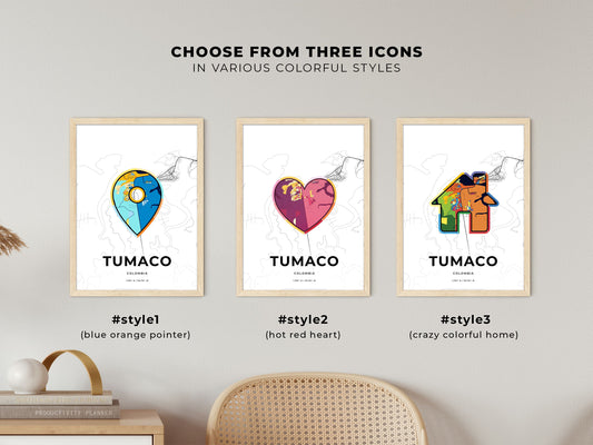 Tumaco Colombia maps with colorful icons