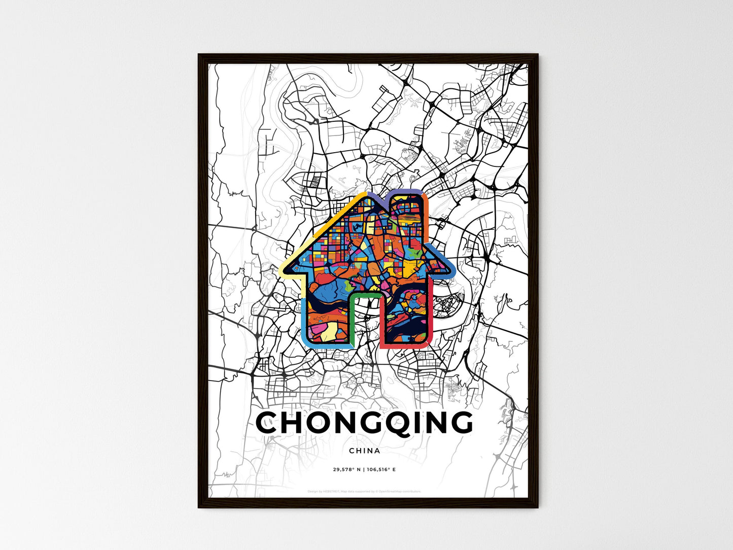 Chongqing China wedding art map with home icon