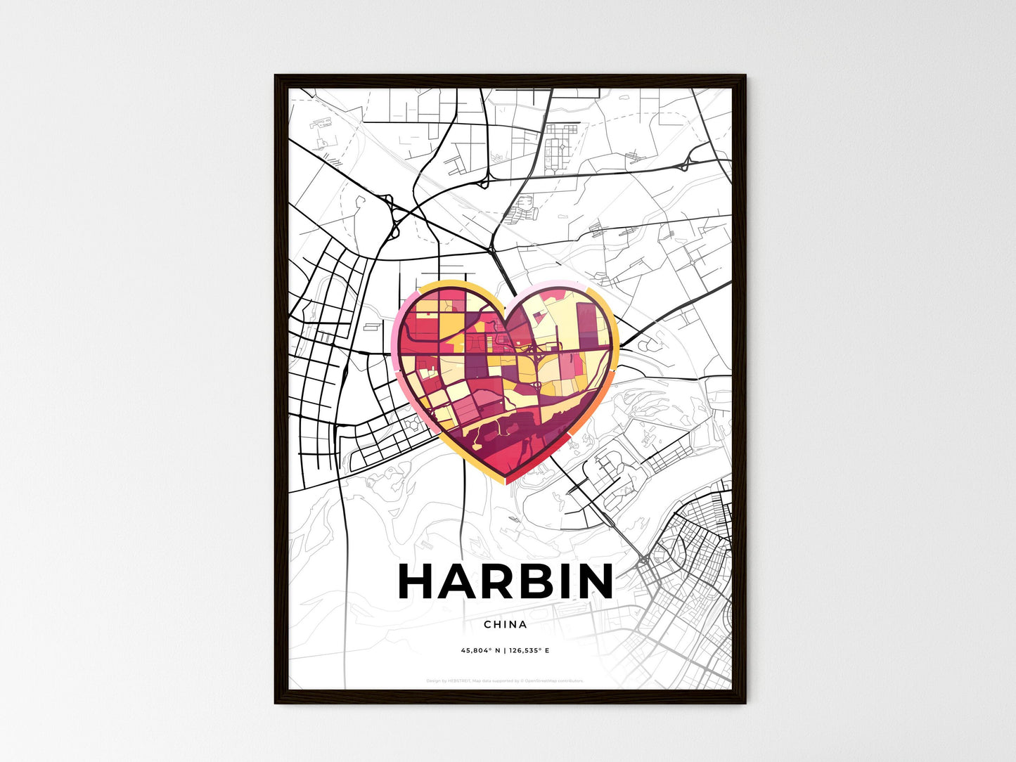 Harbin China wedding art map with heart icon