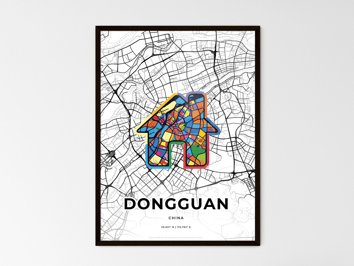 Dongguan China wedding art map with home icon