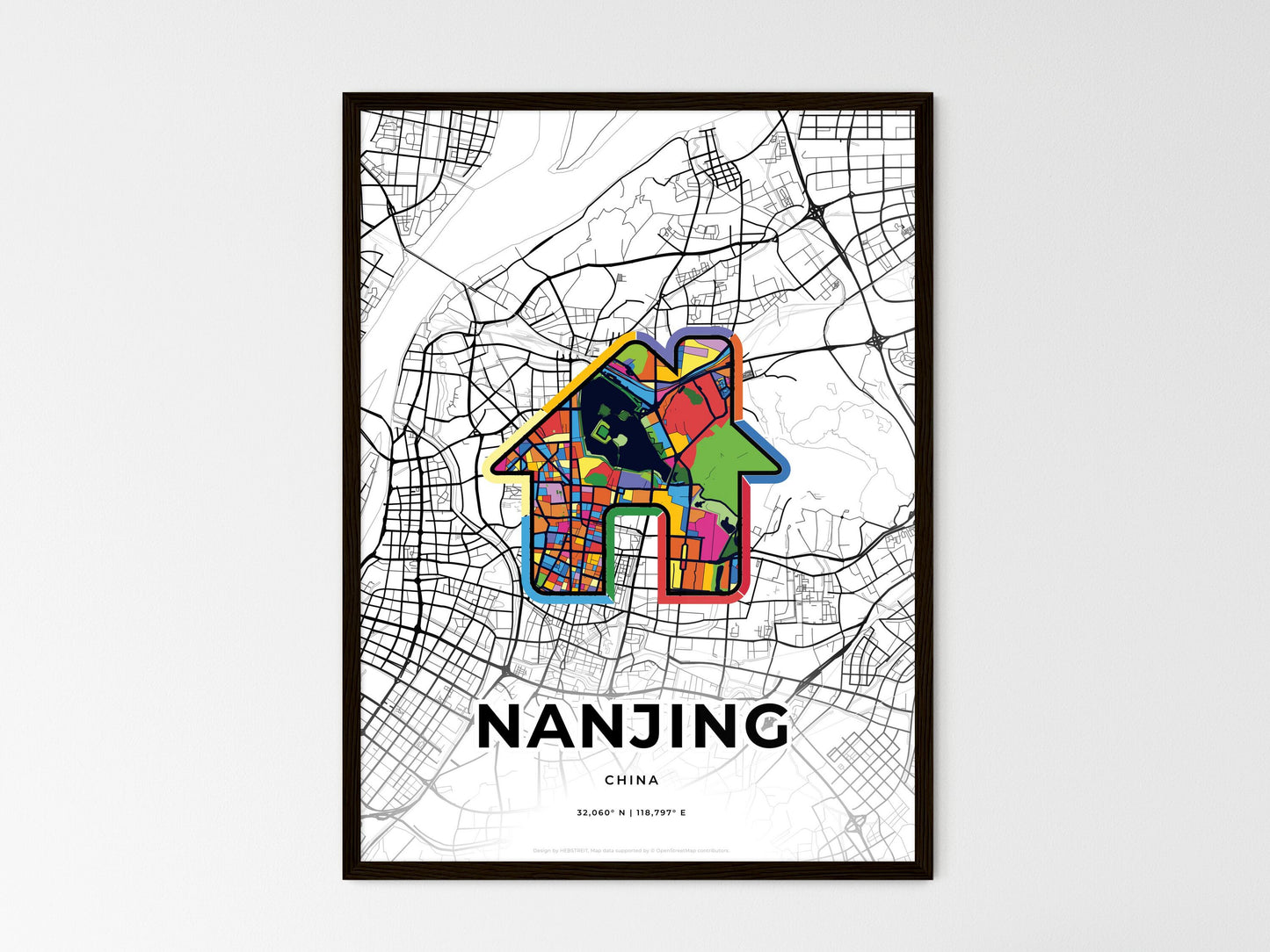 Nanjing China wedding art map with home icon