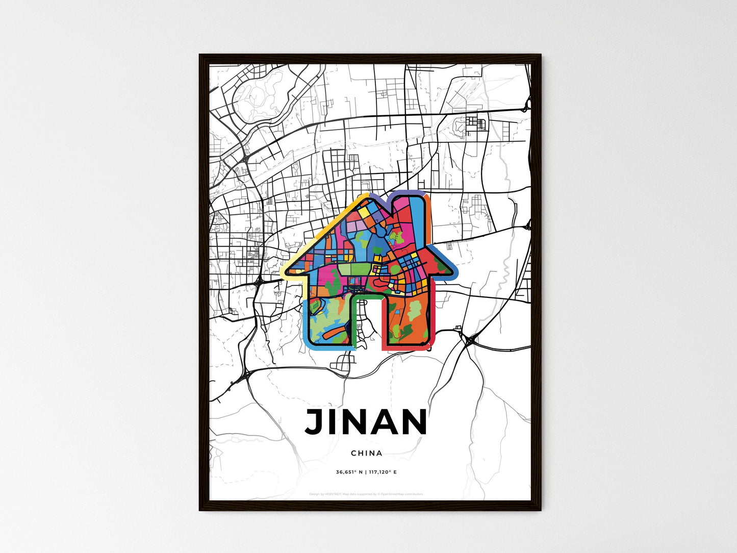 Jinan China wedding art map with home icon